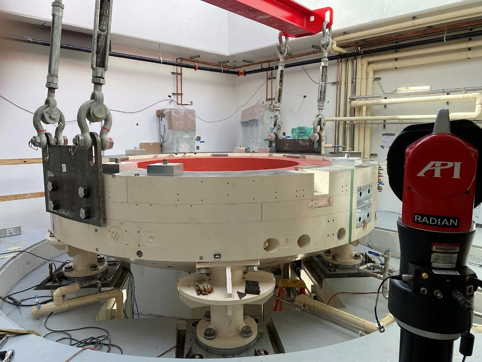 Laser tracker set up on an industrial site for an onsite alignment job
