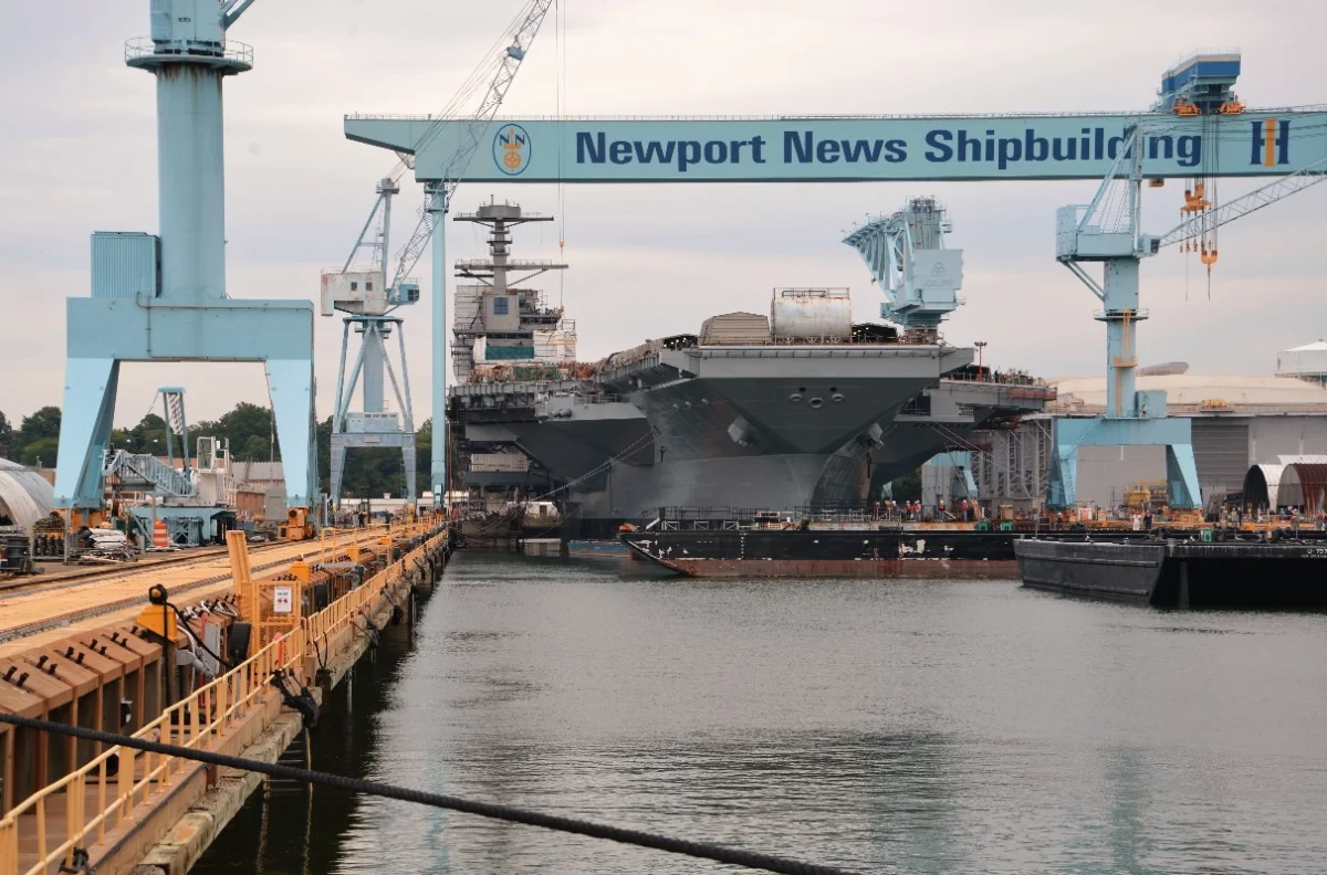 Laser tracker alignment work in a shipyard